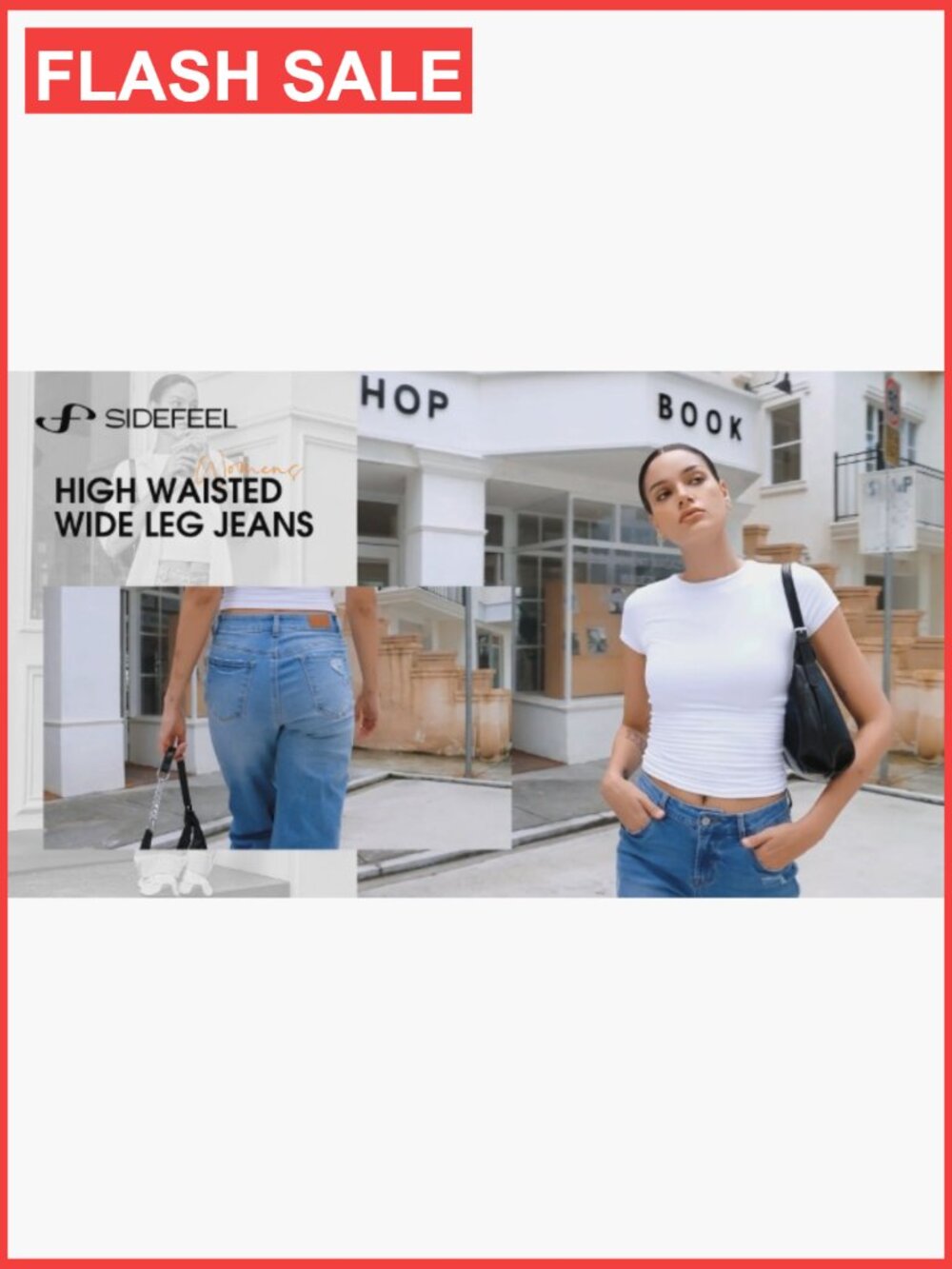 High Waisted Wide Leg Jeans with Distressed Details and Folded Hem - Picture 7 of 7